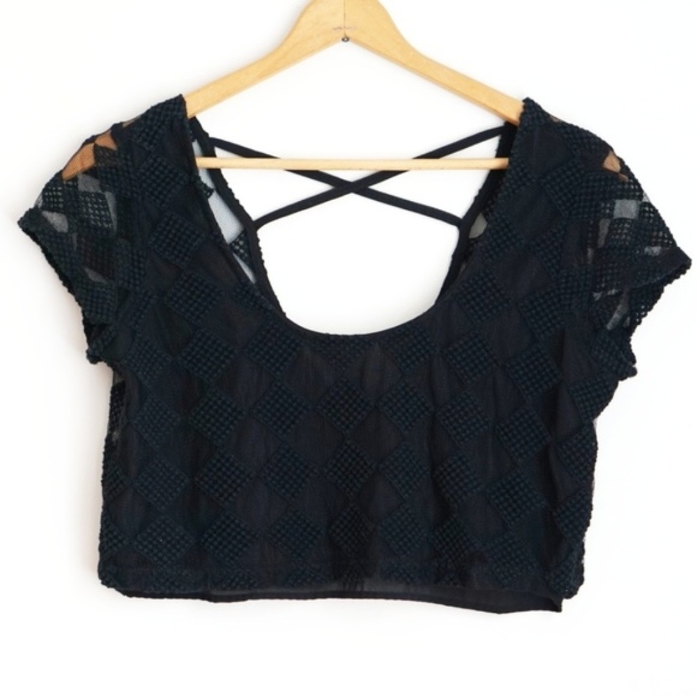 Nasty Gal Black Checkerboard Sheer Crop Top